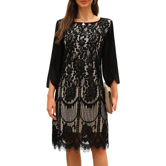 Women,Cocktail Dress for Weddings as a Guest Lace Chiffon Evening Dress - Picture 9 of 9